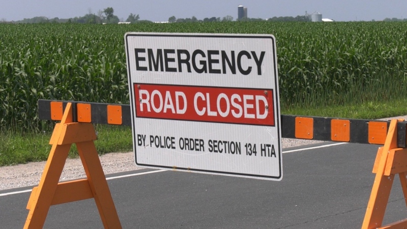 Emergency Road Closed signage. (CTV News/Molly Frommer)