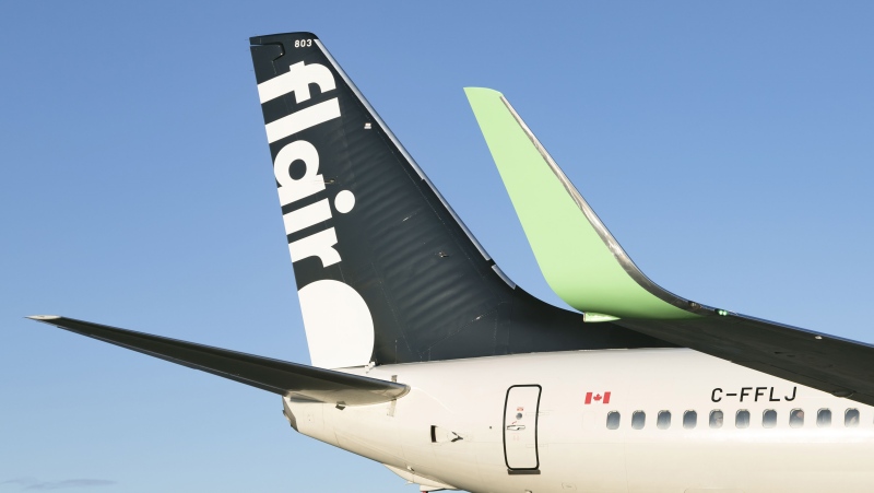The tail section of a Flair Airlines plane is seen in this undated handout photo. THE CANADIAN PRESS/HO-Flair Airlines 
