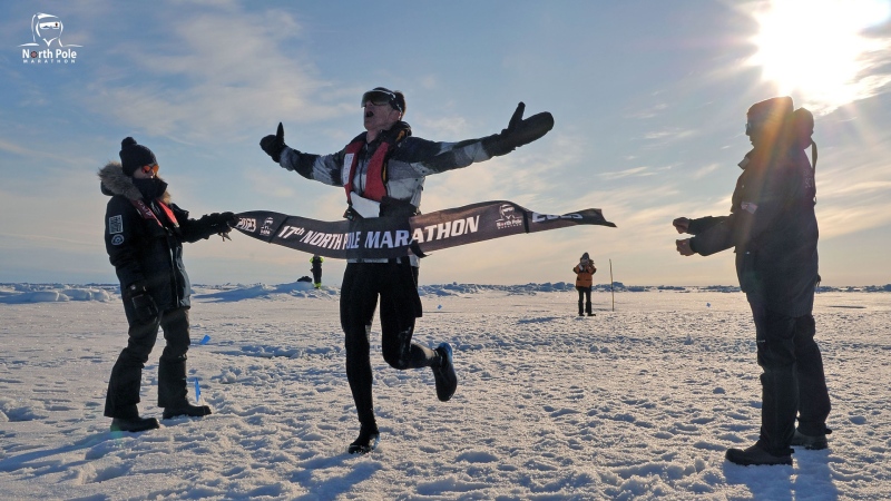 Patrick Charlebois won the North Pole Marathon on Aug. 16 becoming the second Canadian to complete a marathon Grand Slam. (Source: Facebook/North Pole Marathon)