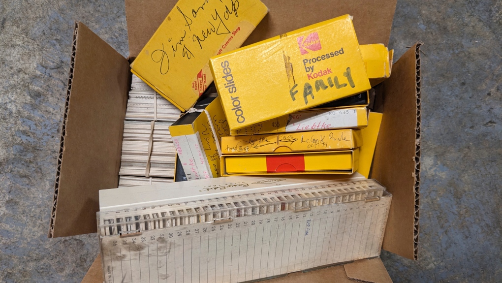 one of the boxes of photographic slides