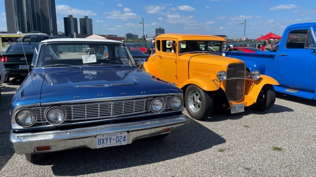 Hundreds of participants and spectators head downtown for the Ouellette Car Cruise in Windsor, Ont., on Aug. 18, 2023. (Travis Fortnum/CTV News Windsor)