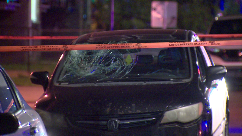 A 29-year-old man was severely injured on Aug. 23, 2023 after he was hit by a car in the Mercier-Hochelaga-Maisonneuve borough in Montreal. (CTV News/Cosmo Santamaria) 