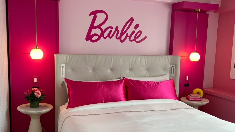 Inside the Barbie suite at the Fairmont Queen Elizabeth hotel in downtown Montreal. (CTV News/Jessica Barile)