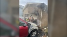 Damage is estimated at $75,000 after a vehicle fire spread to the garage of a home on Aug. 24, 2023. (Source: London fire/Twitter)