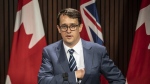 Monte McNaughton takes to the podium during a news conference in Toronto on Wednesday, April 28, 2021. THE CANADIAN PRESS/Chris Young
