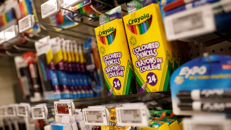School supplies are seen in a shop in Toronto, Thursday, Aug. 18, 2021. THE CANADIAN PRESS/Cole Burston