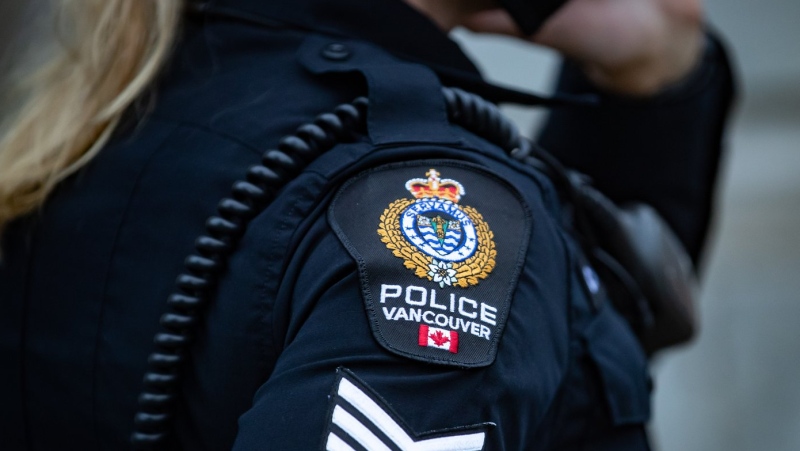 A Vancouver Police Department patch is seen on an officer's uniform after responding to an unknown incident in the Downtown Eastside of Vancouver on Jan. 9, 2021. THE CANADIAN PRESS/Darryl Dyck
