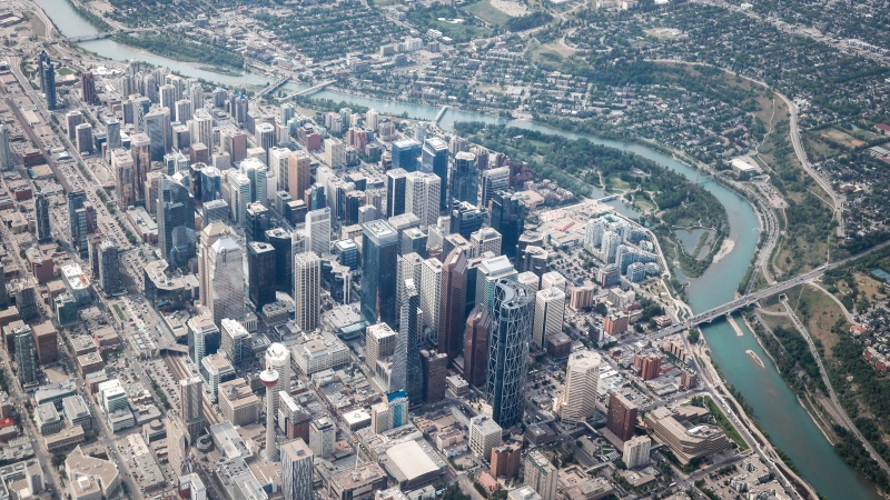 Downtown Calgary and the Bow River are seen from the air on Wednesday, May 31, 2023. THE CANADIAN PRESS/Jeff McIntosh