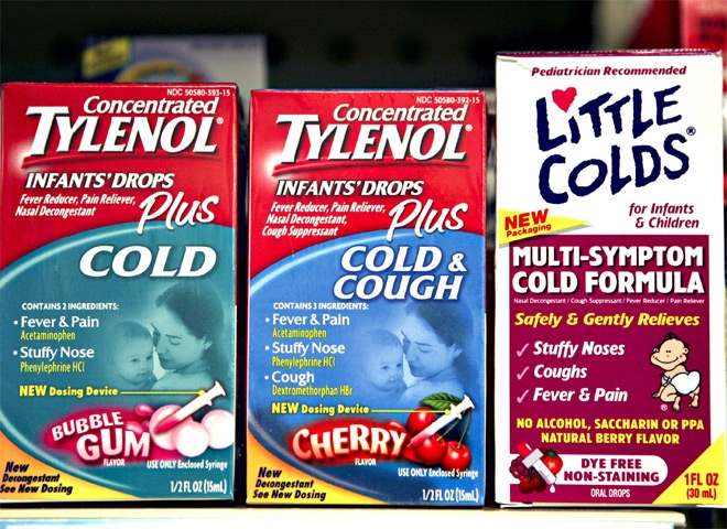 Several types of children's cold medicines that have been voluntarily recalled remain on the shelf at a drug store on  Oct. 11, 2007. (AP / J. Scott Applewhite)