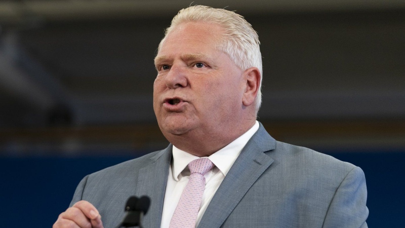 Ontario Premier Doug Ford delivers remarks at Lakeshore Collegiate Institute in Toronto, on Thursday, Aug. 31, 2023. THE CANADIAN PRESS/Spencer Colby