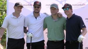 Toronto Maple Leafs stars Sam Lafferty, Auston Matthews, Morgan Rielly and Mitch Marner in Port Carling, Ont., on Tues., Sept. 5, 2023. (CTV News/Mike Arsalides)