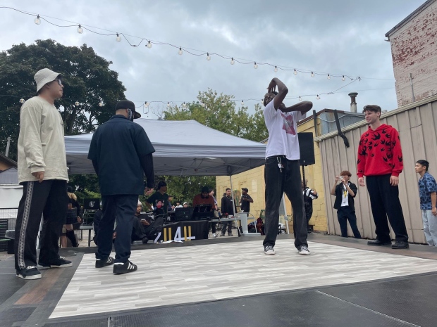Art Hop, a local arts and culture festival, hosted a break dancing jam Saturday in Kitchener. The event included workshops and a battle. (Karis Mapp/CTV Kitchener)