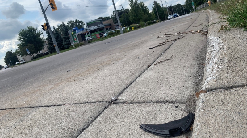 The site of a fatal motorcycle crash at Riverside Drive and and Lauzon in Windsor, Ont., on Monday, Sept. 11, 2023. (Stefanie Masotti/CTV News Windsor)