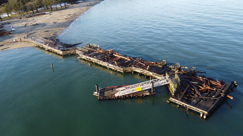The storm-battered Jericho Pier is seen in an image provided by the Vancouver Park Board. 