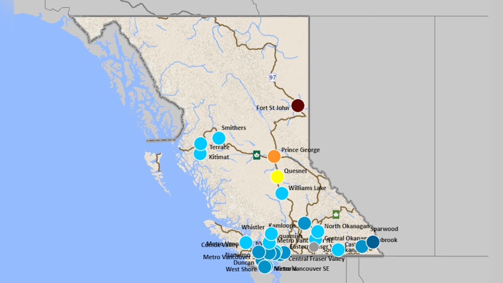 Fort St. John red compared to other B.C cities. 