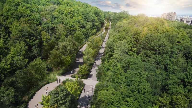 The road of Mount Royal, Camillien-Houde Way, will be closed to car traffic in a redevelopment plan for the mountain (image: City of Montreal)