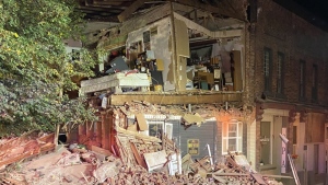 A historic Main Street building collapsed in Penetanguishene, Ont., on Thurs., Sept. 7, 2023. (Source: Penetanguishene Fire Department)