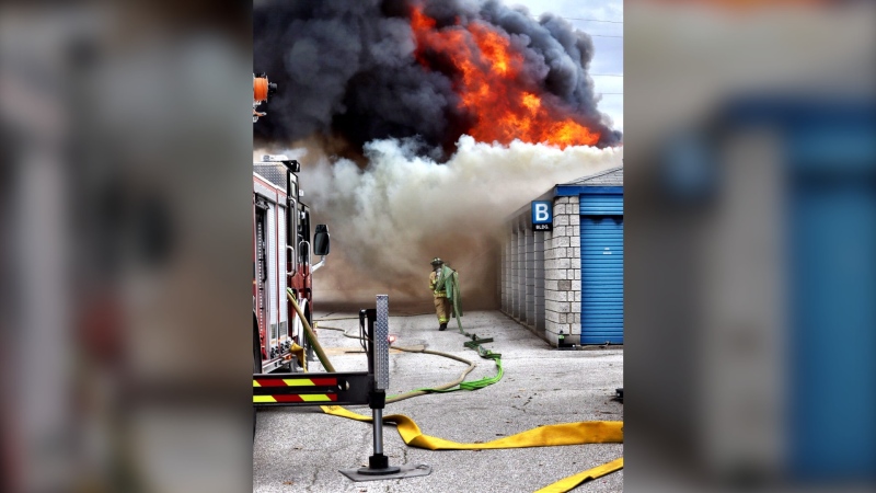 Damage is estimated at $2-million after a fire broke out at a U-Haul storage facility in Sarnia, Ont. on Sept. 13, 2023. (Source: Sarnia Fire Rescue/X)