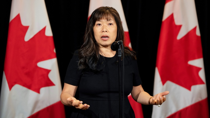 Minister of Export Promotion, International Trade and Economic Development Mary Ng speaks to reporters during the Liberal cabinet retreat in Charlottetown, Aug. 22, 2023. THE CANADIAN PRESS/Darren Calabrese
