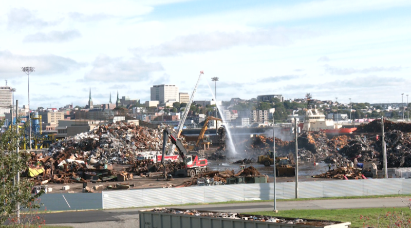The city of Saint John, N.B., said on the morning of Sept. 15, 2023, that a fire at the American Iron and Metal recycling plant had been contained. (Avery MacRae/CTV Atlantic)