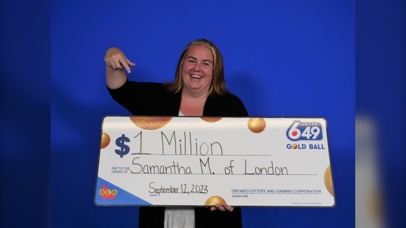 Samantha Macrae of London, Ont. won $1-million during a Lotto 6/49 prize draw on Aug. 30, 2023. (Source: OLG)