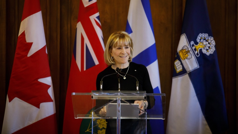 Philanthropist Heather Reisman speaks during an announcement of her and her husband Gerald Schwartz's donation to the University go Toronto to help fund a new innovation Centre on campus, in Toronto, Monday, March 25, 2019. THE CANADIAN PRESS/Cole Burston