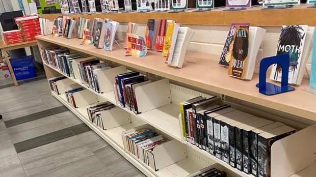 Empty shelves at the library at Erindale Secondary School in Mississauga, Ont. are shown in a handout photo. THE CANADIAN PRESS/HO-Reina Takata