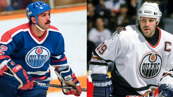 Charlie Huddy and Doug Weight with the Edmonton Oilers. (Source: Oilers)