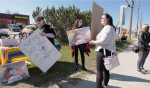 Dozens of people lined Algonquin Boulevard in Timmins on Wednesday to share their views about gender ideology. (Lydia Chubak/CTV News)