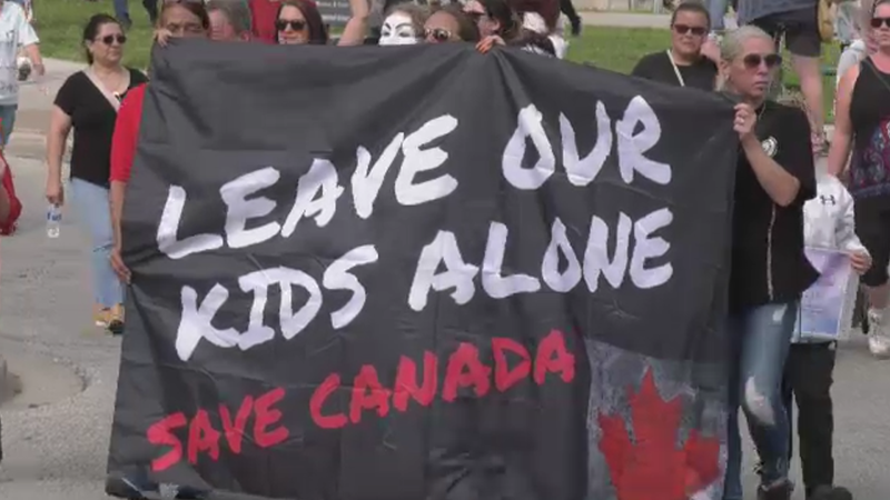 A protest was held by Parents For Parents’ Rights at Dieppe Park on Sept. 20, 2023, as part of a nationwide rally supporting 1 Million March 4 Children, a group claiming to stand together against gender ideology practices in schools. (Bob Bellacicco/CTV News Windsor)