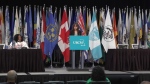 BC Green Party leader Sonia Furstenau speaks at the Union of B.C. Municipalities convention on Wednesday, Sept. 20, 2023. (CTV)