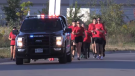 South Simcoe officers run in a local 'Run to Remember' in honour of their fallen colleagues on Wed. Sept. 20, 2023 (CTV News/Steve Mansbridge). 