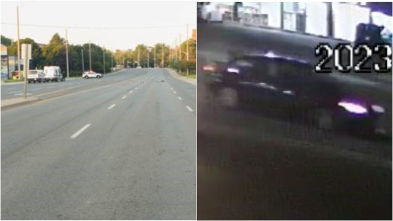 The scene and vehicle involved in a now deadly Mississauga hit-and-run are seen in these images. (Peel Regional Police)