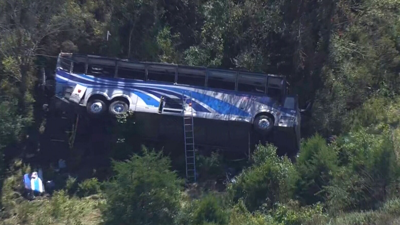 Greyhound bus overturned