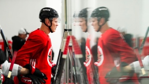 Ottawa Senators' forward Brady Tkachuk (7) takes part in the Ottawa Senators training camp in Ottawa on Thursday, Sept. 21, 2023. (Sean Kilpatrick/THE CANADIAN PRESS)