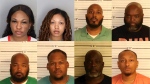 This combo image provided by the Shelby County Sheriff’s Office shows from top left, Ebonee Davis, Chelsey Duckett, Courtney Parham, Jeffrey Gibson, from bottom left, Stevon Jones, Anthony Howell, Lareko Donwel Elliot, and Damian Cooper. The deputies are charged with aggravated assault in death of a man beaten in Memphis jail, including 2 charged for second-degree murder, Thursday, Sept. 21, 2023. (Shelby County Sheriff’s Office via AP)
