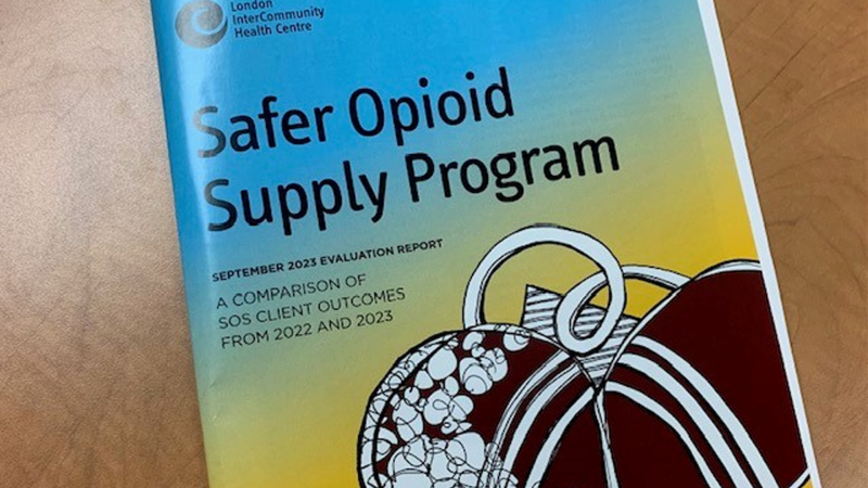 A copy of the Safer Opioid Supply Program report. (Reta Ismail/CTV News London)