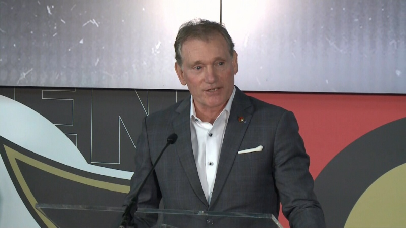 Cyril Leeder, reinstated as president and CEO of the Ottawa Senators, speaks at a news conference on Friday, Sept. 22, 2023. 