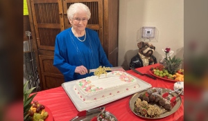Helene Gaudette, originally from Warren, Ont. turned 100 years old on Sept. 22/23 celebrating the milestone at Red Oak Villa in Greater Sudbury. (Alana Everson/CTV News Northern Ontario)
