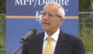 Nipissing MPP Vic Fedeli speaking at a news conference at Canadore College in North Bay on Sept. 22/23. (Eric Taschner/CTV News Northern Ontario)