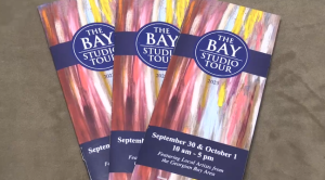 A photo of three pamphlets for the Bay Studio Tour, taken on Sept. 22 (Steve Mansbridge/CTV News). 