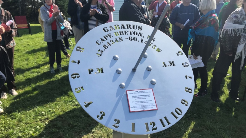 The sundial which was unveiled on Saturday at Lighthouse Point in Gabarus, N.S., as part of Nova Scotia Polish Heritage Month. (CTV/Ryan Macdonald)