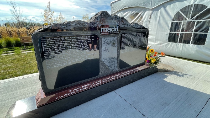 A vigil for victims of impaired drivers was held at the Alberta Memorial Monument in Spruce Grove on Saturday. (Amanda Anderson/CTV News Edmonton)