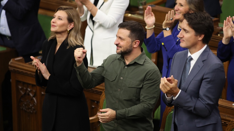 Ukrainian President Volodymyr Zelenskyy and Prime Minister Justin Trudeau recognize Yaroslav Hunka, who was in attendance and fought with the First Ukrainian Division in World War II before later immigrating to Canada, in the House of Commons on Parliament Hill in Ottawa on Friday, Sept. 22, 2023. THE CANADIAN PRESS/Patrick Doyle
