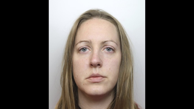This undated photo issued by Cheshire Constabulary, shows nurse Lucy Letby. Letby, a former neonatal nurse who was sentenced to life in prison for the murder of seven babies in her care and trying to kill six others at a U.K. hospital will face a retrial on a charge of attempting to murder a newborn baby girl, prosecutors said Monday, Sept. 25, 2023. (Cheshire Constabulary via AP)