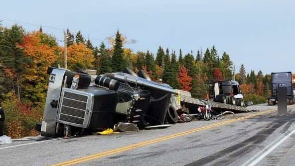 Transport rolled over after two-vehicle crash. Sept. 25/23 (Ontario Provincial Police)