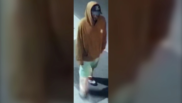 A suspect in an assault investigation in downtown Toronto on Sept. 22 is shown in this surveillance image. Police say that they are treating the incident as a suspected hate-motivated crime.