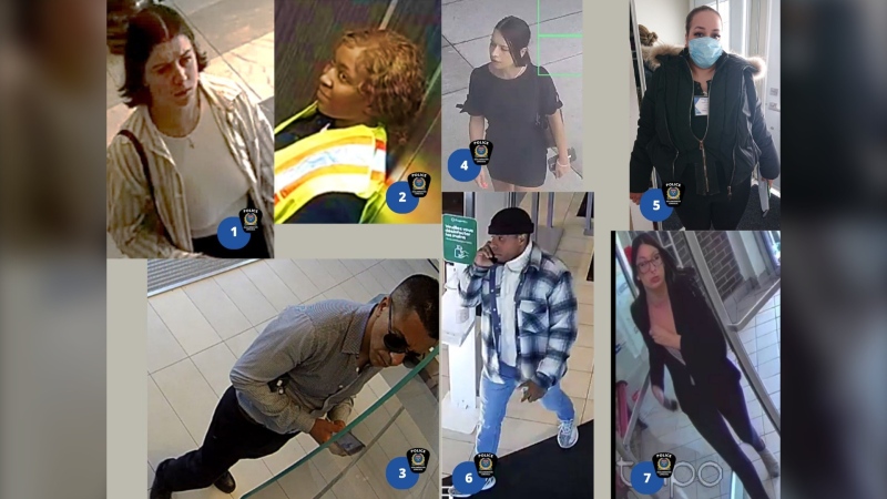 Longueuil police released these images of seven suspects wanted in various types of grandparents scams targeting local residents. (Source: Longueuil police)