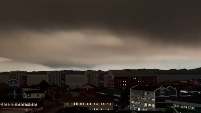 Dark clouds cover Greenland sky