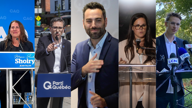 CAQ candidate Marie-Anik Shoiry, PQ Pascal Paradis, Quebec Solidaire Olivier Bolduc, Liberal Elise Avard Bernier and Quebec Conservative candidate Jesse Robitaille are all vying for the Jean Talon seat in the Oct. 2 byelection. THE CANADIAN PRESS/Thomas Laberge, Francis Vachon Caroline Plante